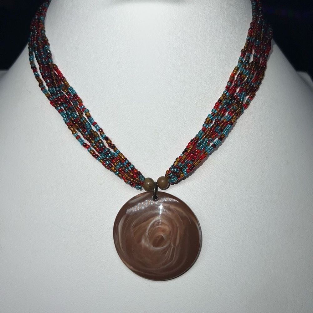 Vintage Seed Bead and Polished Stone Necklace